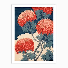 Kiku Chrysanthemum 2 Vintage Botanical Woodblock Art Print