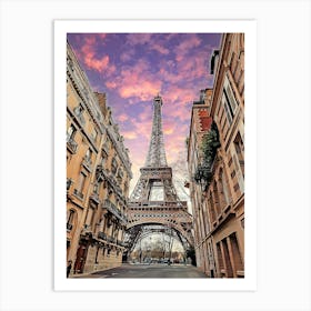 Sunrise Over Eiffel Tower And Parisian Avenue Art Print