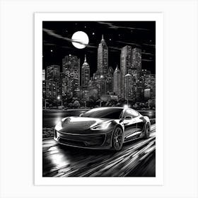 Tesla Model S City Drawing 3 Art Print