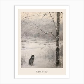 Vintage Winter Animal Painting Poster Gray Wolf 1 Art Print