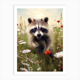 Cute Funny Guadeloupe Raccoon Running On A Field 2 Art Print