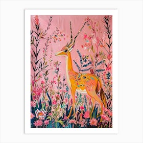 Floral Animal Painting Gazelle 2 Art Print