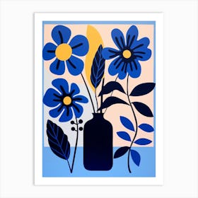 Blue Flower Illustration Black Eyed Susan 2 Art Print