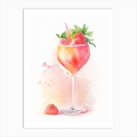 Strawberry Mimosa, Cocktail, Drink Gouache Art Print