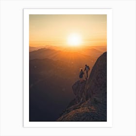 Couple On Top Of Mountain At Sunset Art Print