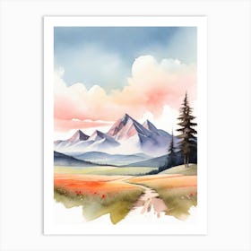 Tranquil Mountains In Minimalist Watercolor Vertical Composition 42 Art Print