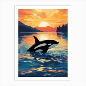 Brushstrokes Orca Whale In The Sunset 2 Art Print