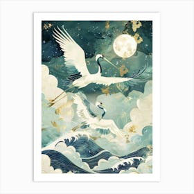 White Cranes In The Sky Art Print