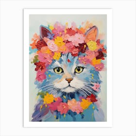 Selkirk Rex Cat With A Flower Crown Painting Matisse Style 1 Art Print