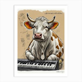 Cow Playing Piano Art Print