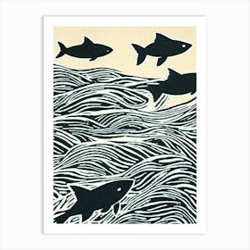 Flying Fish Linocut Art Print