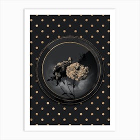 Shadowy Vintage Damask Rose Botanical in Black and Gold n.0155 Art Print