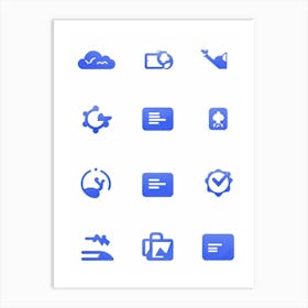 Blue And White Icons Art Print