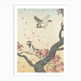 Japanese Ukiyo-E Two Birds In A Cherry Tree Art Print