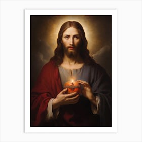Sacred Heart Of Jesus, Oil On Canvas Portuguese School, 19th Century 001 Art Print