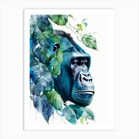 Gorilla Eating Leaves Gorillas Mosaic Watercolour 3 Art Print