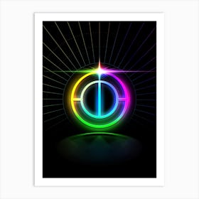 Neon Geometric Glyph in Candy Blue and Pink with Rainbow Sparkle on Black n.0441 Art Print