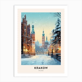 Winter Night  Travel Poster Krakow Poland 3 Art Print