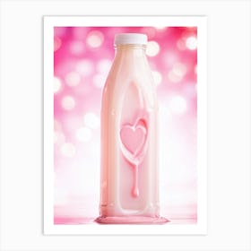 Heart Shaped Milk Bottle Mid Drip With A Viscous Liquid Resembling Love Cascading Down Backlit In Art Print