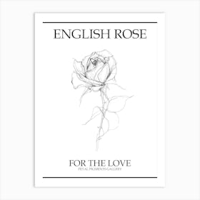 English Rose Black And White Line Drawing 39 Poster Art Print