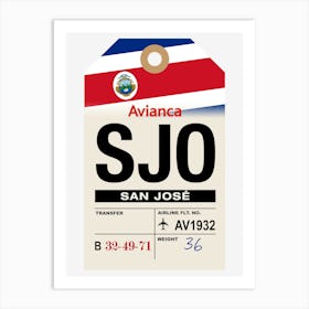 San Jose (SJO) Costa Rica Vintage Airline Luggage Tag Art Print