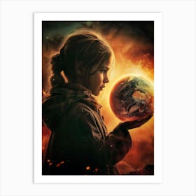 Girl Holding A Planet Art Print