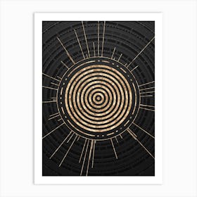 Geometric Glyph Symbol in Gold with Radial Array Lines on Dark Gray n.0077 Art Print