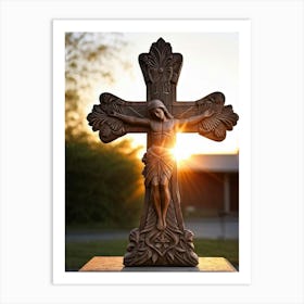 An Intricately Carved Wooden Cross Representing Faith Its Silhouette Beautifully Etched Against Thi 1 Art Print