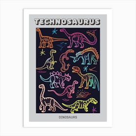 Dinosaur Neon Pattern Poster Art Print