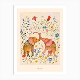 Folksy Floral Animal Drawing Elephant 2 Poster Art Print