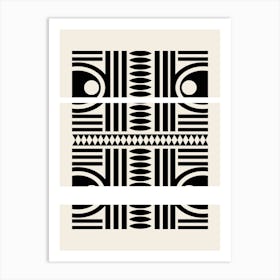 Abstract Black Beige Geometric African Tribal Pattern, Mud Cloth, Neutral Boho 2 Art Print