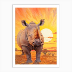 Rhino In The Sunset Realistic Illustration 4 Art Print