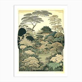Rikugien Gardens, Japan Vintage Botanical Art Print