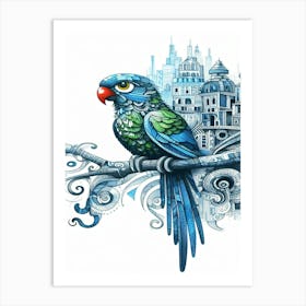 Skittles Parrot In The City Art Print