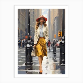 New York Middle 20th Century Walking Girl Art Print