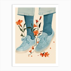 Blue Girl Shoes With Flowers 1 Art Print