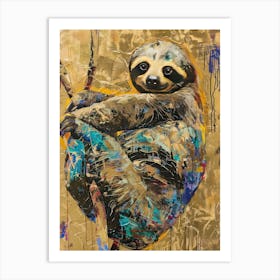 Sloth Gold Effect Collage 1 Art Print