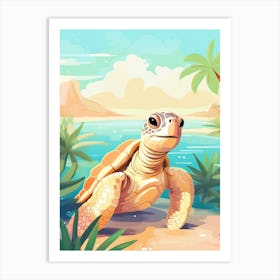 Cute Turtle Crawling Out Of Water Art Print