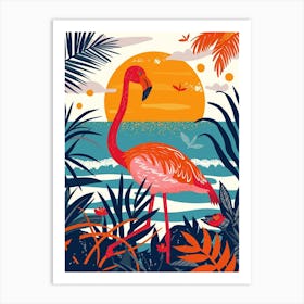 Greater Flamingo Rio Lagartos Yucatan Mexico Tropical Illustration 5 Art Print