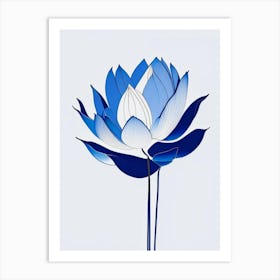 Blue Lotus Abstract Line Drawing 1 Art Print