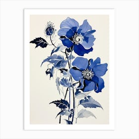Blue Botanical Passionflower Art Print