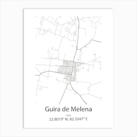 Guira De Melena,Cuba Minimalist Map Art Print