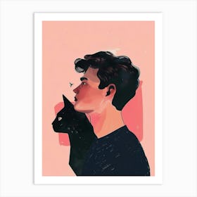 Portrait Of A Man With A Cat 2 Art Print