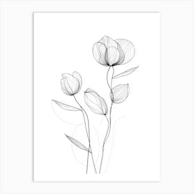 Flowers In Black And White 2 Art Print