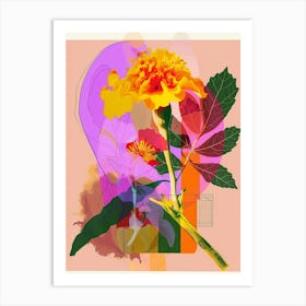 Marigold 4 Neon Flower Collage Art Print