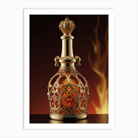 Gold Bottle With Flames Art Print