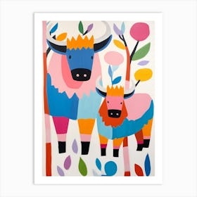 Colourful Kids Animal Art Bison Art Print
