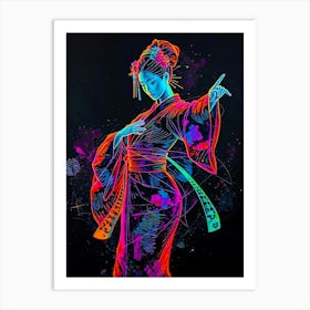 Geisha In Colorful Neon Poster