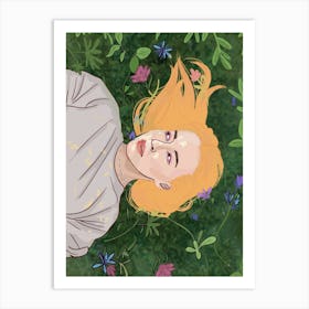 Girl in flowers, Sunshine (blonde hair) Art Print