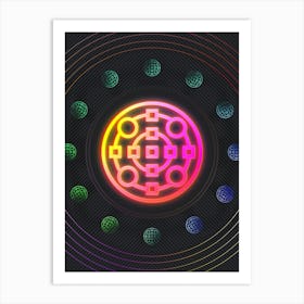 Neon Geometric Glyph in Pink and Yellow Circle Array on Black n.0424 Art Print